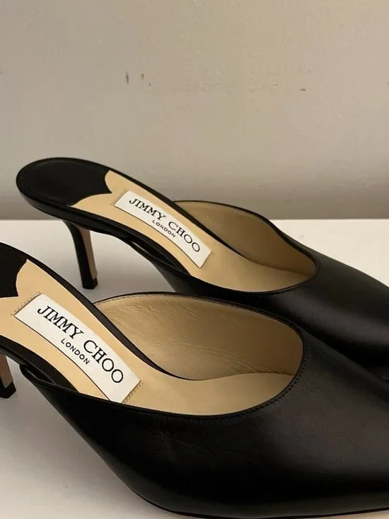 Jimmy Choo Rav 65 Leather Mules Black Kitten Heel Pointed Toe - Picture 8 of 8